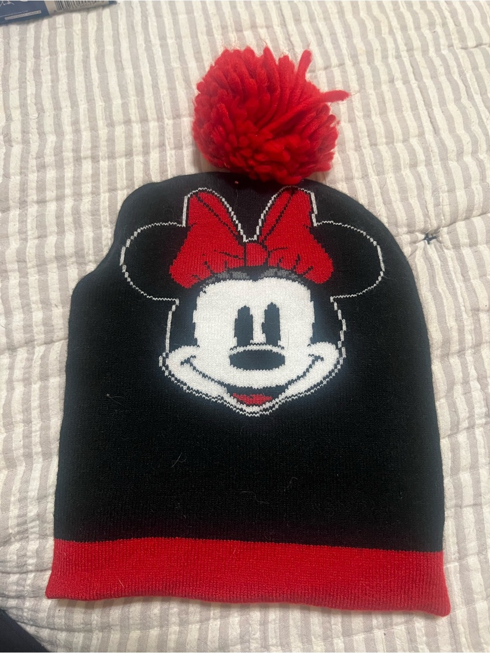 Minnie Mouse Black & Red Pom Beanie - Kids Accessories